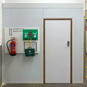 Single Fire Rated door with digi-lock, built into fire-rated hoarding